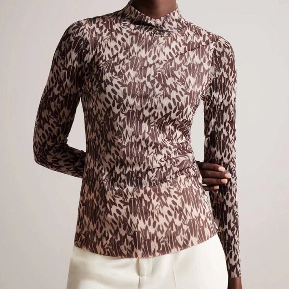 Ted Baker Jumila Fitted High Neck Nude Pink Sheer Top Size 2 Elevated Granola